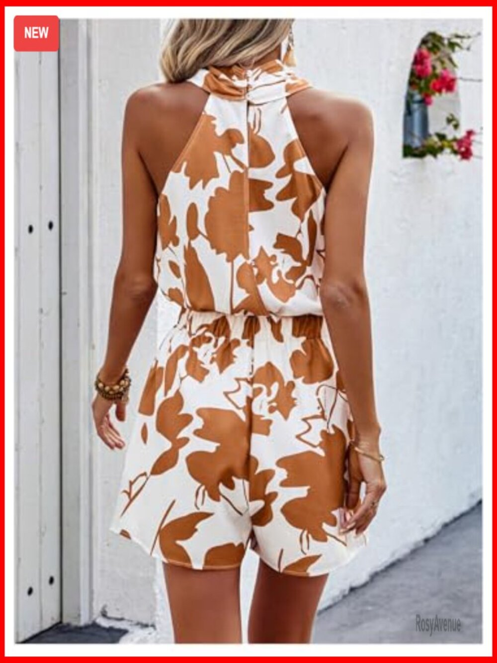 Boho Floral Print Halter Romper Sleeveless Criss Cross Jumpsuit S - Picture 2 of 6